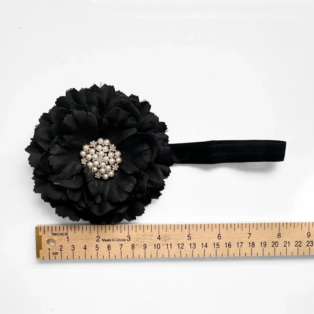 NWT Pretty Vintage Inspired Girls Headband Hair Floral Beaded Midnight Black OS